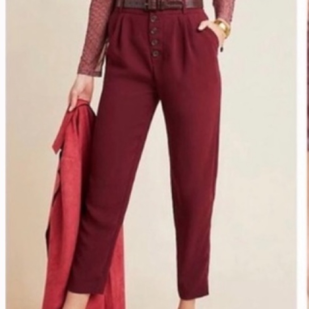 NWOT Anthropologie Maroon Button Fly Trousers